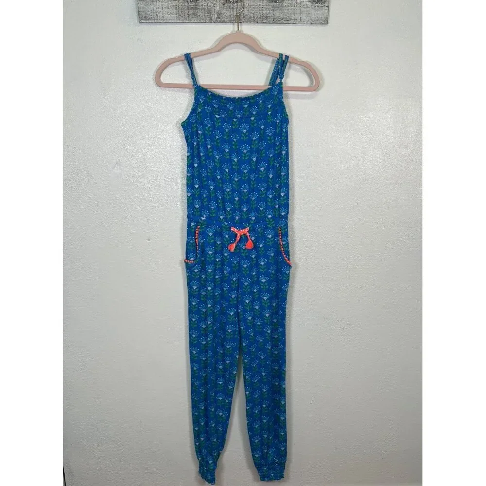 Mini Boden Girls Jersey Tassel Tie Jumpsuit in Morrocan Blue Size 11-12